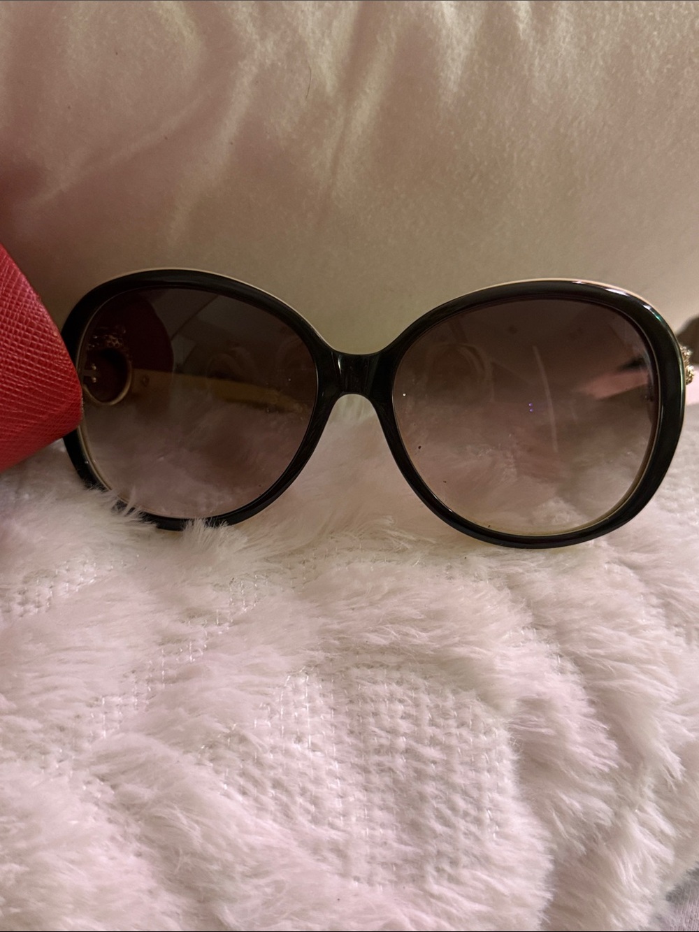 Oversized Round Sunglasses - Black with Brown Gradient Lenses